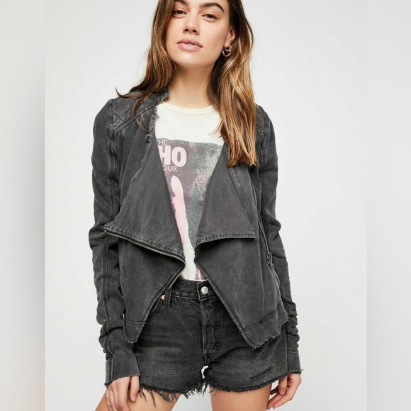 Free People Cotton Shrunken Moto Jacket - Picture 1 of 8